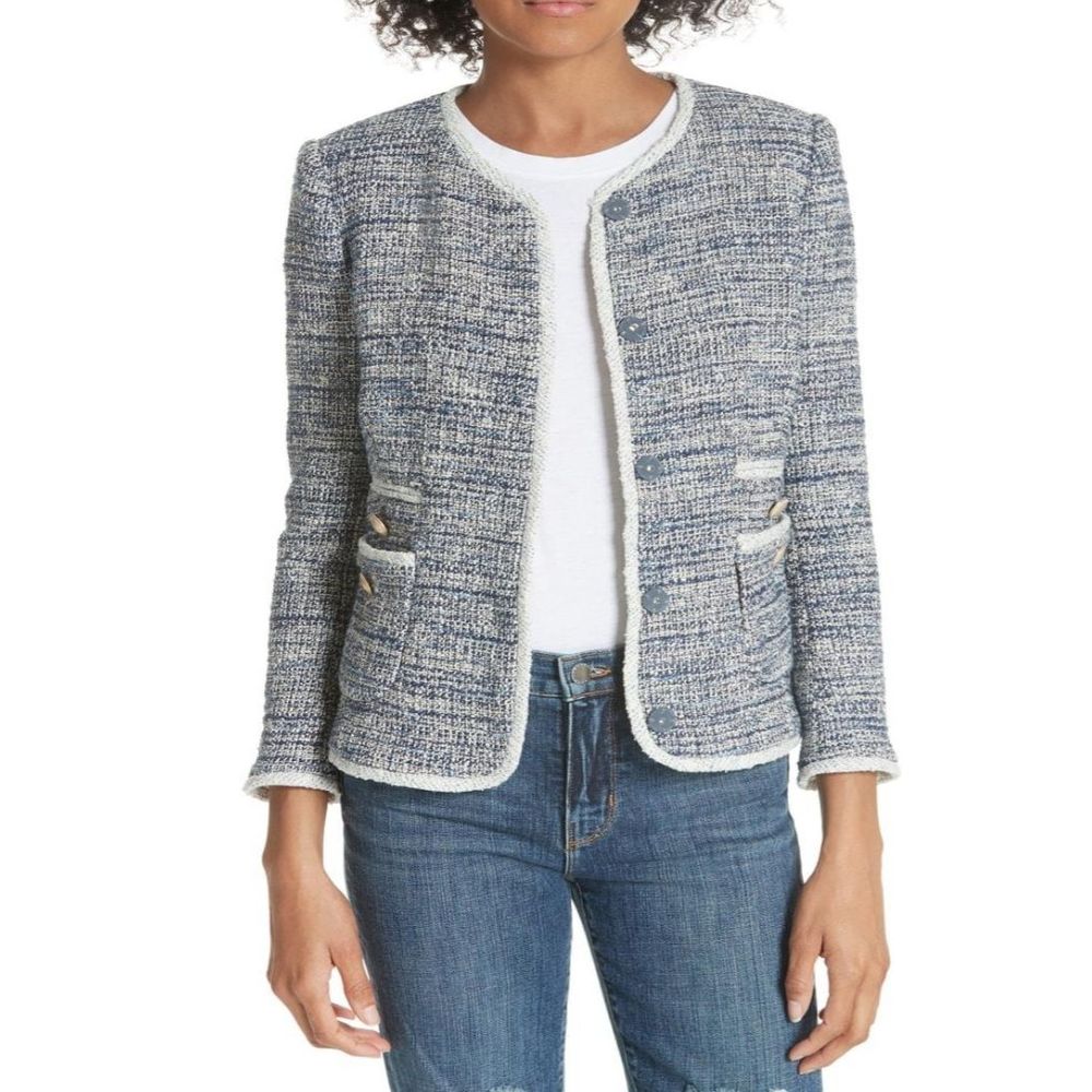 REBECCA TAYLOR Navy Blue Tweed Jacket
